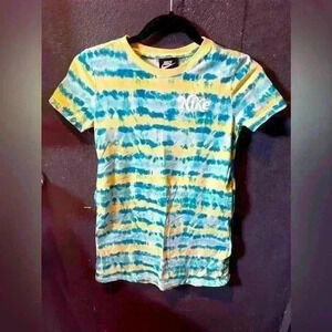 Girls Nike Blue Yellow Tie Dye Short Sleeve  Tshirt Dress Medium
